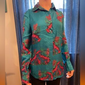 J. Crew Factory Blue and Pink Blouse